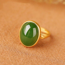 Load image into Gallery viewer, Silver Inlaid Natural Fine White Jade Niche Design Retro Opening Adjustable Women&#39;s Ring
