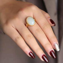 Load image into Gallery viewer, Silver Inlaid Natural Fine White Jade Niche Design Retro Opening Adjustable Women&#39;s Ring
