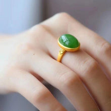 Load image into Gallery viewer, Silver Inlaid Natural Fine White Jade Niche Design Retro Opening Adjustable Women&#39;s Ring
