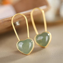 Load image into Gallery viewer, Silver Inlaid Natural Fine Jade Heart-shaped Ear Hooks Vintage Retro Romantic Cute Women&#39;s Brand Jewelry
