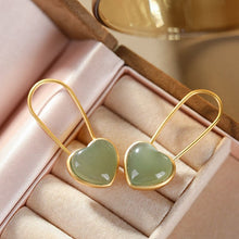 Load image into Gallery viewer, Silver Inlaid Natural Fine Jade Heart-shaped Ear Hooks Vintage Retro Romantic Cute Women&#39;s Brand Jewelry
