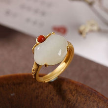 Load image into Gallery viewer, New Silver Inlaid Natural Fine White Jade Ring Vintage Style Retro Unique Sand Gold Craft Opening Adjustable Women&#39;s Brand Jewelry
