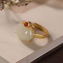 Load image into Gallery viewer, New Silver Inlaid Natural Fine White Jade Ring Vintage Style Retro Unique Sand Gold Craft Opening Adjustable Women&#39;s Brand Jewelry
