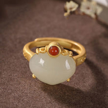 Load image into Gallery viewer, New Silver Inlaid Natural Fine White Jade Ring Vintage Style Retro Unique Sand Gold Craft Opening Adjustable Women&#39;s Brand Jewelry
