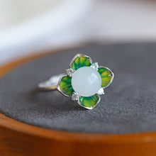 Load image into Gallery viewer, New Silver Inlaid Natural Fine White Jade Ring Retro Vintage Flower Opening Adjustable Women&#39;s Jewelry
