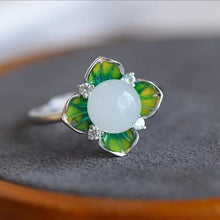 Load image into Gallery viewer, New Silver Inlaid Natural Fine White Jade Ring Retro Vintage Flower Opening Adjustable Women&#39;s Jewelry
