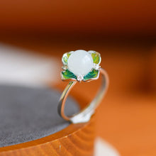 Load image into Gallery viewer, New Silver Inlaid Natural Fine White Jade Ring Retro Vintage Flower Opening Adjustable Women&#39;s Jewelry
