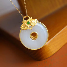 Load image into Gallery viewer, New Silver Inlaid Natural Fine White Jade Round Pendant Necklace Unique Ancient Gold Craftsmanship
