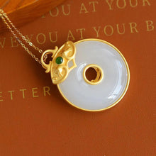 Load image into Gallery viewer, New Silver Inlaid Natural Fine White Jade Round Pendant Necklace Unique Ancient Gold Craftsmanship
