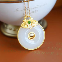 Load image into Gallery viewer, New Silver Inlaid Natural Fine White Jade Round Pendant Necklace Unique Ancient Gold Craftsmanship
