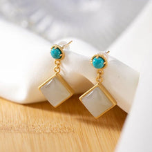 Load image into Gallery viewer, Silver Inlaid Natural Fine White Jade Turquoise Square Earrings Vintage Style Retro Women&#39;s Charm Jewelry
