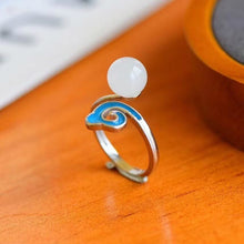 Load image into Gallery viewer, New Silver Inlaid Natural Fine White Chalcedony Adjustable Ring Vintage Style Retro Enamel Women&#39;s Brand Jewelry
