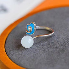 Load image into Gallery viewer, New Silver Inlaid Natural Fine White Chalcedony Adjustable Ring Vintage Style Retro Enamel Women&#39;s Brand Jewelry
