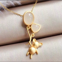 Load image into Gallery viewer, Silver Inlaid Natural Fine White Chalcedony Clavicle Chain Love Balloon Bear Cute Elegant Pendant
