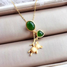 Load image into Gallery viewer, Lokaloca Natural Fine Jade Love Balloon Bear Pendant Necklace
