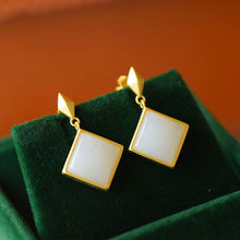 Load image into Gallery viewer, Lokaloca Silver Inlaid Natural Fine White Jade Chalcedony Earrings
