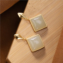 Load image into Gallery viewer, Lokaloca Silver Inlaid Natural Fine White Jade Chalcedony Earrings
