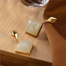 Load image into Gallery viewer, Lokaloca Silver Inlaid Natural Fine White Jade Chalcedony Earrings
