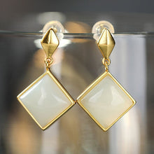 Load image into Gallery viewer, Lokaloca Silver Inlaid Natural Fine White Jade Chalcedony Earrings
