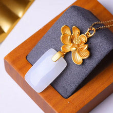 Load image into Gallery viewer, Silver Inlaid Natural Fine White Chalcedony Lotus Pendant Necklace Unique Craft Charm Women&#39;s Brand Jewelry
