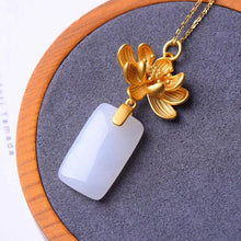 Load image into Gallery viewer, Silver Inlaid Natural Fine White Chalcedony Lotus Pendant Necklace Unique Craft Charm Women&#39;s Brand Jewelry
