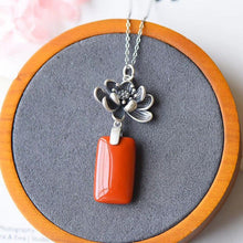 Load image into Gallery viewer, Silver Inlaid Natural Fine Southern Red Agate Lotus Pendant Necklace Unique Craft Charm Women&#39;s Brand Jewelry
