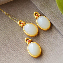 Load image into Gallery viewer, Lokaloca Natural Fine White Jade Chalcedony Oval Pendant Necklace
