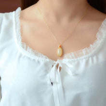 Load image into Gallery viewer, Lokaloca Natural Fine White Jade Chalcedony Oval Pendant Necklace
