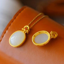 Load image into Gallery viewer, Lokaloca Natural Fine White Jade Chalcedony Oval Pendant Necklace
