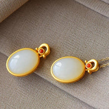 Load image into Gallery viewer, Lokaloca Natural Fine White Jade Chalcedony Oval Pendant Necklace
