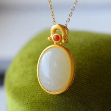 Load image into Gallery viewer, Lokaloca Natural Fine White Jade Chalcedony Oval Pendant Necklace
