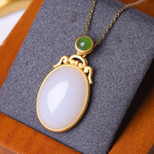 Load image into Gallery viewer, Silver Inlaid Natural Fine White Chalcedony Pendant Necklace Vintage Style Retro Charm Luxury Women&#39;s Jewelry
