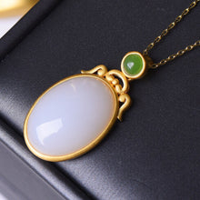 Load image into Gallery viewer, Silver Inlaid Natural Fine White Chalcedony Pendant Necklace Vintage Style Retro Charm Luxury Women&#39;s Jewelry
