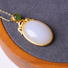 Load image into Gallery viewer, Silver Inlaid Natural Fine White Chalcedony Pendant Necklace Vintage Style Retro Charm Luxury Women&#39;s Jewelry
