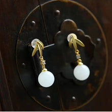 Load image into Gallery viewer, New Silver Inlaid Natural Fine White Jade Chalcedony Earrings Vintage Style Retro Charm Design Women&#39;s Brand Jewelry
