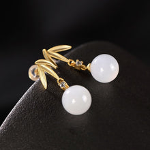 Load image into Gallery viewer, New Silver Inlaid Natural Fine White Jade Chalcedony Earrings Vintage Style Retro Charm Design Women&#39;s Brand Jewelry
