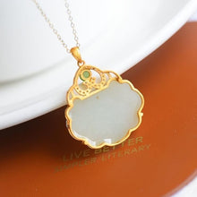 Load image into Gallery viewer, Silver Inlaid Natural Fine White Jade Plant Pendant Necklace Vintage Style Retro Elegant Charm Lady Jewelry
