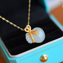 Load image into Gallery viewer, Silver Inlaid Natural Fine White Jade Lucky Bag Pendant Necklace Vintage Style Antique Craft Gold Charm Women&#39;s Jewelry
