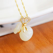 Load image into Gallery viewer, Silver Inlaid Natural Fine White Jade Lucky Bag Pendant Necklace Vintage Style Antique Craft Gold Charm Women&#39;s Jewelry
