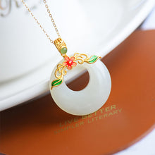 Load image into Gallery viewer, Silver Inlaid Natural Fine White Chalcedony Jade Enamel Pendant Necklace Vintage Style Retro Charming Women&#39;s Jewelry
