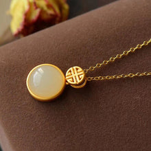 Load image into Gallery viewer, Silver Inlaid Natural Fine White Jade Round Pendant Necklace Vintage Niche Design Women&#39;s Brand Jewelry
