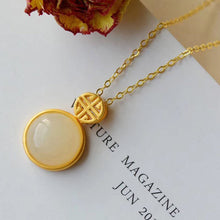 Load image into Gallery viewer, Silver Inlaid Natural Fine White Jade Round Pendant Necklace Vintage Niche Design Women&#39;s Brand Jewelry
