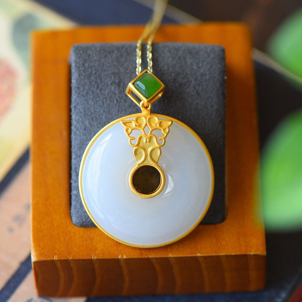 New Silver Inlaid Natural Fine White Chalcedony Jade Pendant Necklace Vintage Style Retro Charm Women's Jewelry