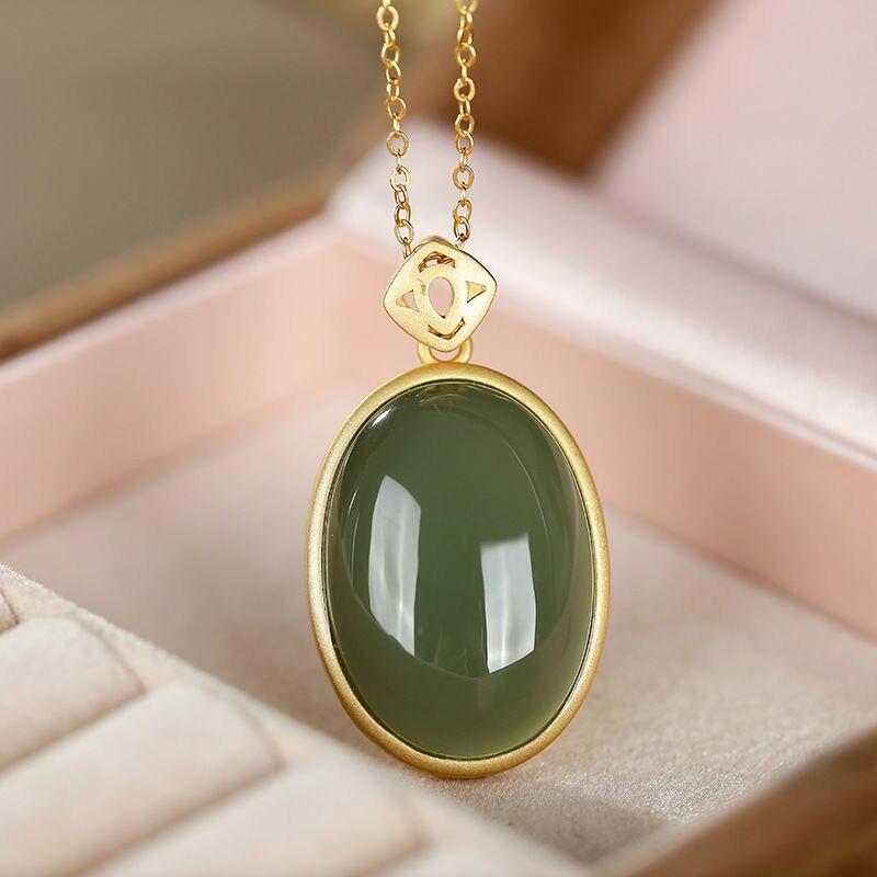 Lokaloca Natural Fine Jade Oval Pendant Necklace