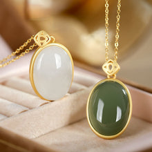 Load image into Gallery viewer, Silver Inlaid Natural Fine White Jade Oval Pendant Necklace Vintage Style Retro Unique Charm Women&#39;s Jewelry
