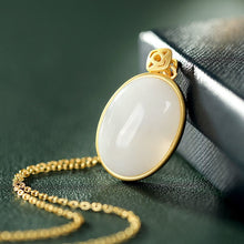 Load image into Gallery viewer, Silver Inlaid Natural Fine White Jade Oval Pendant Necklace Vintage Style Retro Unique Charm Women&#39;s Jewelry
