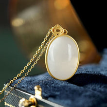 Load image into Gallery viewer, Silver Inlaid Natural Fine White Jade Oval Pendant Necklace Vintage Style Retro Unique Charm Women&#39;s Jewelry
