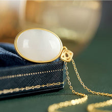 Load image into Gallery viewer, Silver Inlaid Natural Fine White Jade Oval Pendant Necklace Vintage Style Retro Unique Charm Women&#39;s Jewelry
