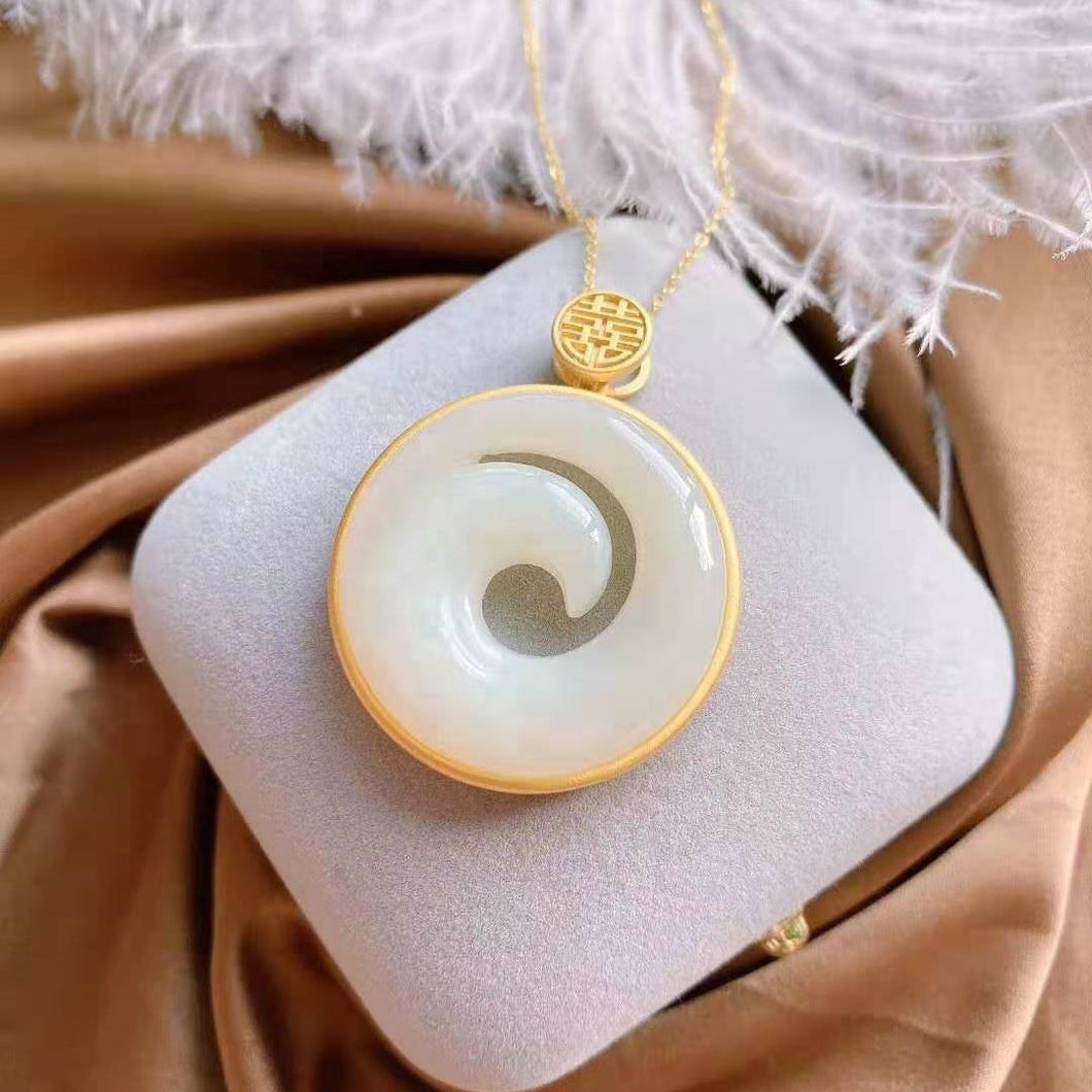 Silver Inlaid Natural Fine White Jade Pendant Necklace Unique Luxury Charm Women's Jewelry