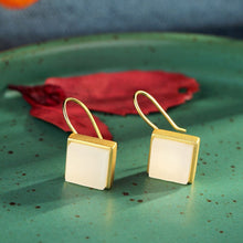 Load image into Gallery viewer, Silver Inlaid Natural Fine White Jade Square Earrings Vintage Style Retro Unique Craft Women&#39;s Brand Jewelry
